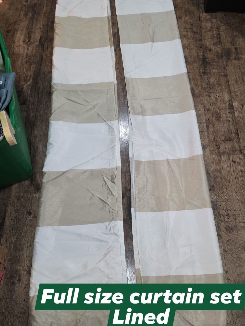 Source Unknown Beige and White Striped Lined Curtain Panels